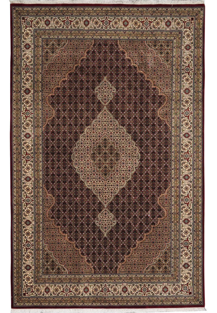 6.6 x 9.10 High Quality Handmade Wool and Silk Tabriz Mahi Herati Rug Ruby Burgundy #PIX-28994