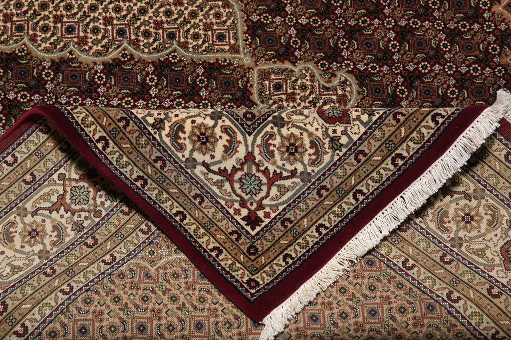 6.6 x 9.10 High Quality Handmade Wool and Silk Tabriz Mahi Herati Rug Ruby Burgundy #PIX-28994