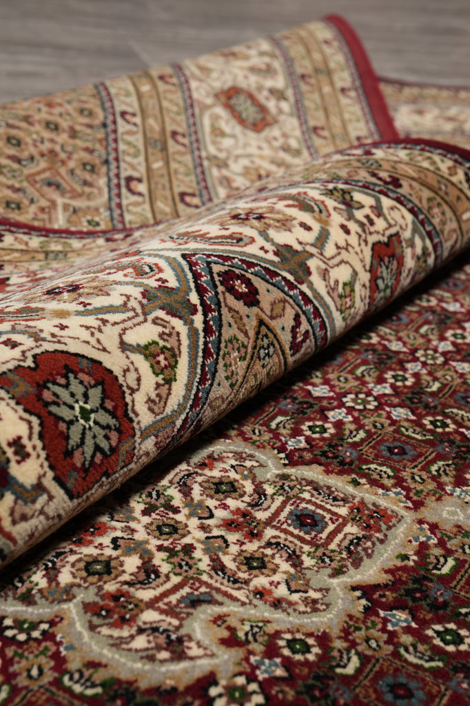 6.6 x 9.10 High Quality Handmade Wool and Silk Tabriz Mahi Herati Rug Ruby Burgundy #PIX-28994