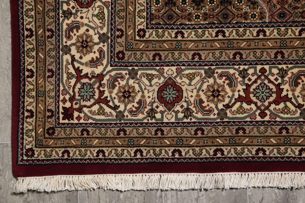 6.6 x 9.10 High Quality Handmade Wool and Silk Tabriz Mahi Herati Rug Ruby Burgundy #PIX-28994