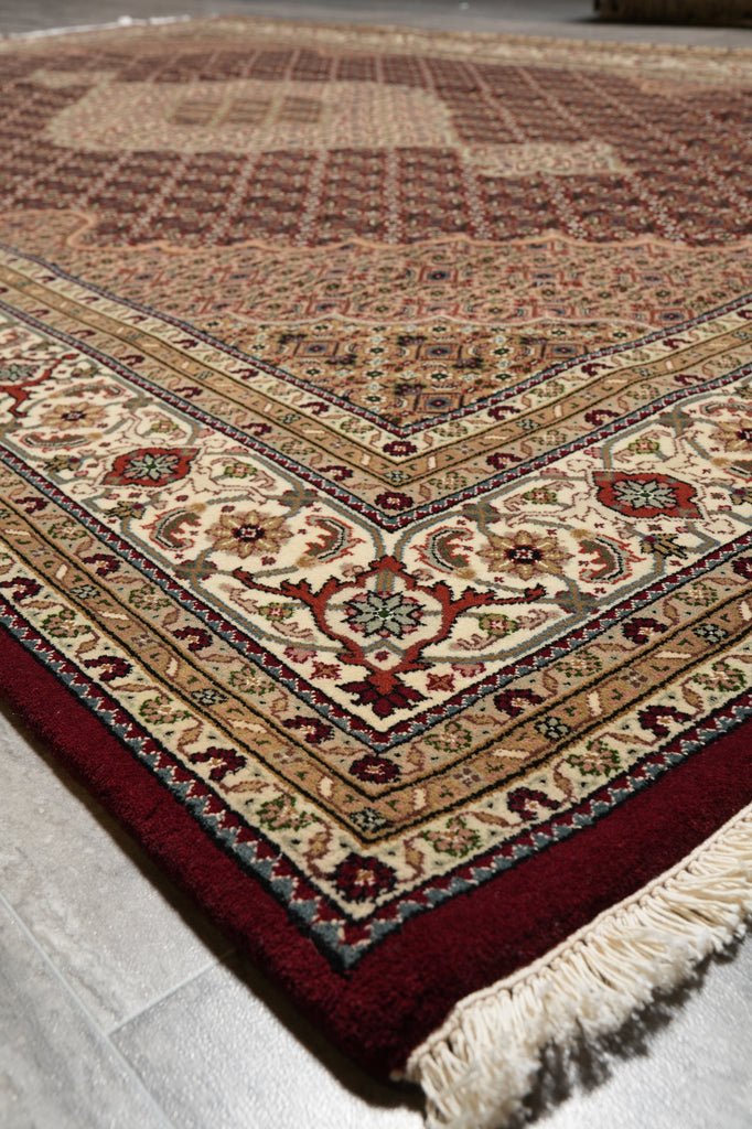 6.6 x 9.10 High Quality Handmade Wool and Silk Tabriz Mahi Herati Rug Ruby Burgundy #PIX-28994