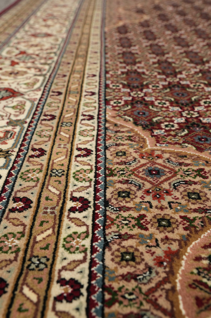 6.6 x 9.10 High Quality Handmade Wool and Silk Tabriz Mahi Herati Rug Ruby Burgundy #PIX-28994