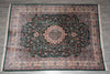 Load image into Gallery viewer, 9.4 x 13 Forest Green Fine Weave Handmade Rug Wool and Silk #F-4151