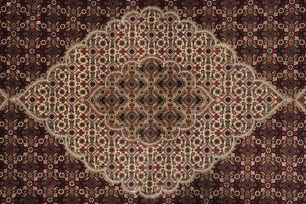 6.6 x 9.10 High Quality Handmade Wool and Silk Tabriz Mahi Herati Rug Ruby Burgundy #PIX-28994