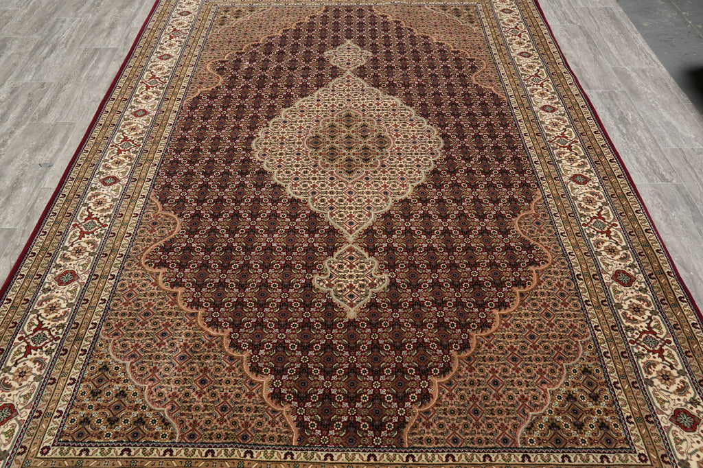 6.6 x 9.10 High Quality Handmade Wool and Silk Tabriz Mahi Herati Rug Ruby Burgundy #PIX-28994