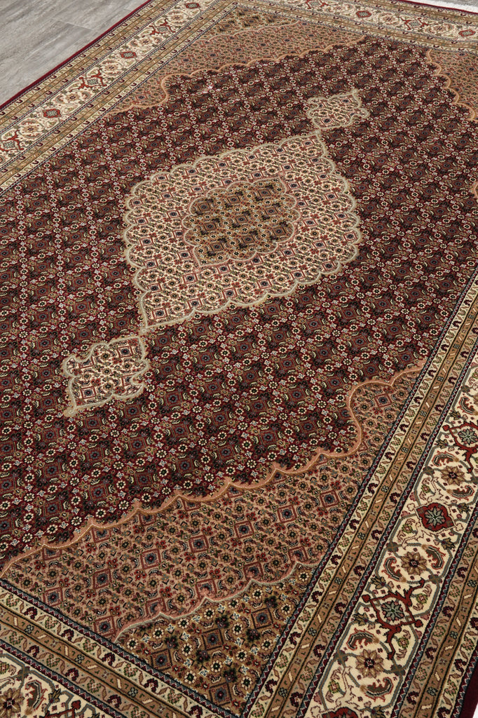 6.6 x 9.10 High Quality Handmade Wool and Silk Tabriz Mahi Herati Rug Ruby Burgundy #PIX-28994