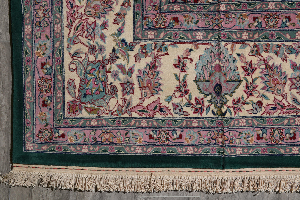 9.4 x 13 Forest Green Fine Weave Handmade Rug Wool and Silk #F-4151