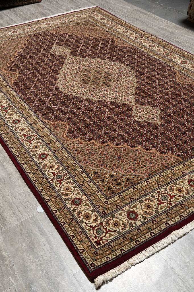 6.6 x 9.10 High Quality Handmade Wool and Silk Tabriz Mahi Herati Rug Ruby Burgundy #PIX-28994