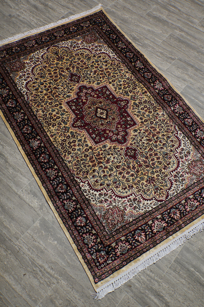 4 x 6 Handmade Kashmir Bamboo Silk Rug #F-3356