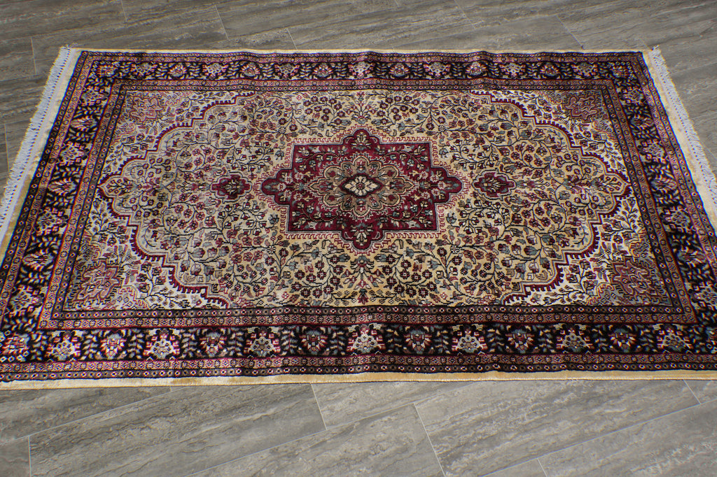 4 x 6 Handmade Kashmir Bamboo Silk Rug #F-3356