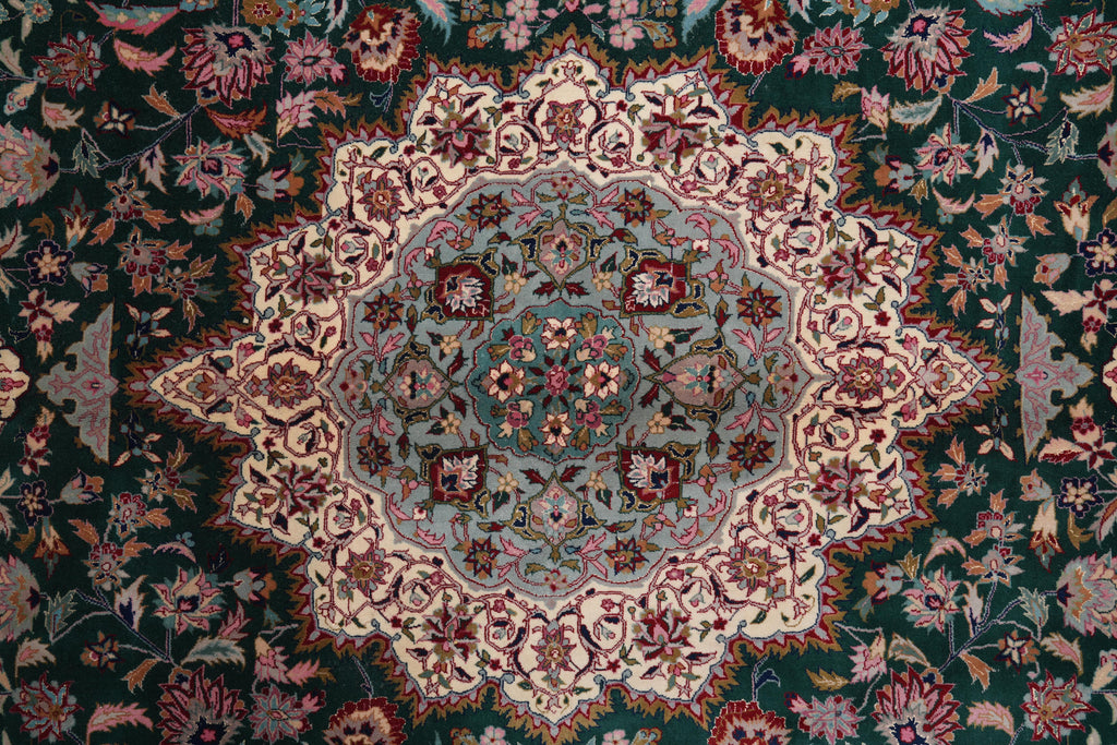 9.4 x 13 Forest Green Fine Weave Handmade Rug Wool and Silk #F-4151