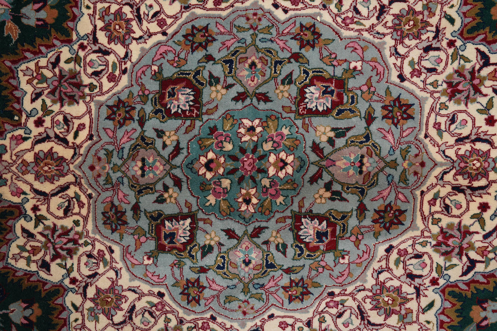 9.4 x 13 Forest Green Fine Weave Handmade Rug Wool and Silk #F-4151