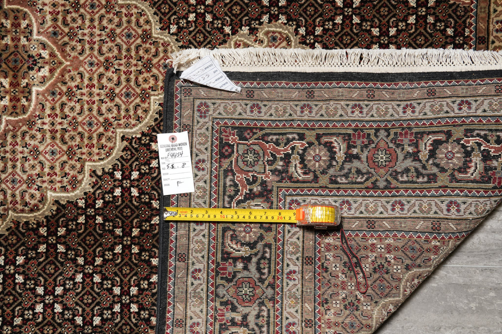 5.5 x 8 Black Tabriz Mahi Wool and Silk Handmade Rug #F-4454