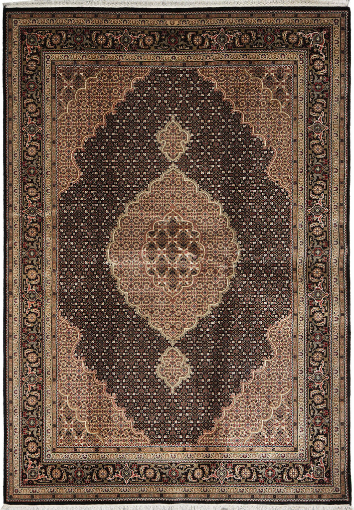 5.5 x 8 Black Tabriz Mahi Wool and Silk Handmade Rug #F-4454