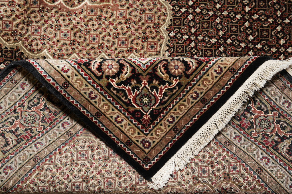 5.5 x 8 Black Tabriz Mahi Wool and Silk Handmade Rug #F-4454