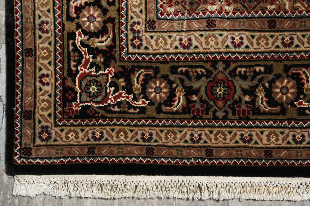 5.5 x 8 Black Tabriz Mahi Wool and Silk Handmade Rug #F-4454