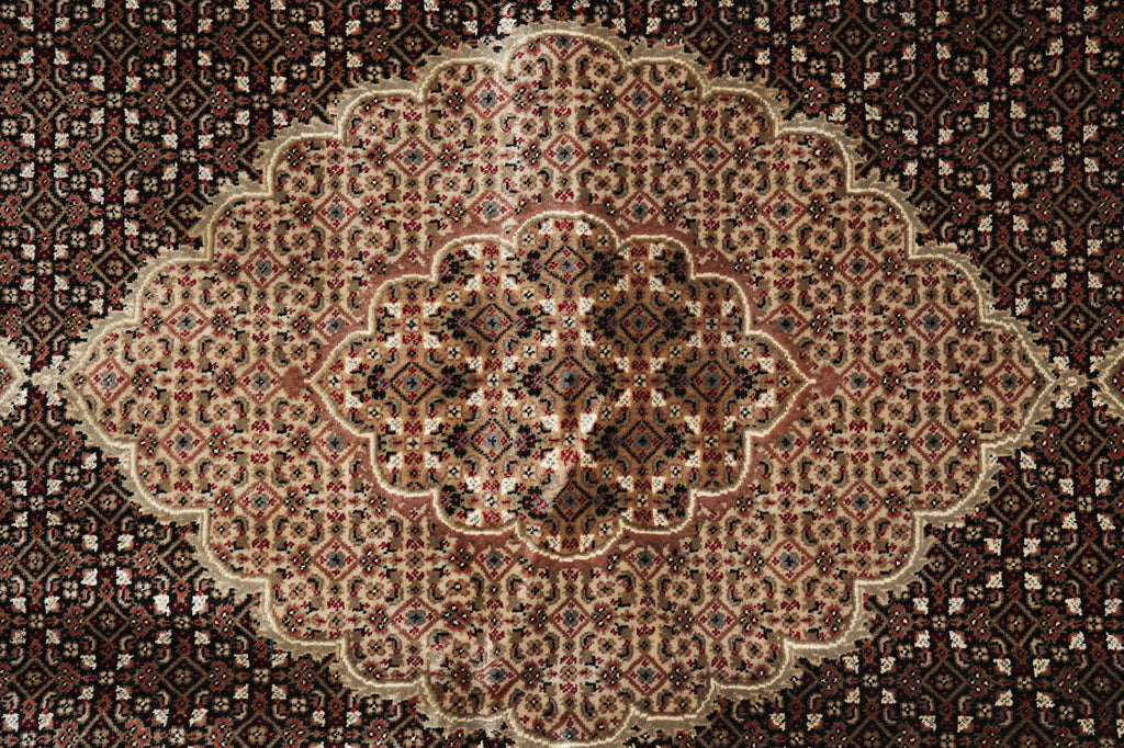 5.5 x 8 Black Tabriz Mahi Wool and Silk Handmade Rug #F-4454