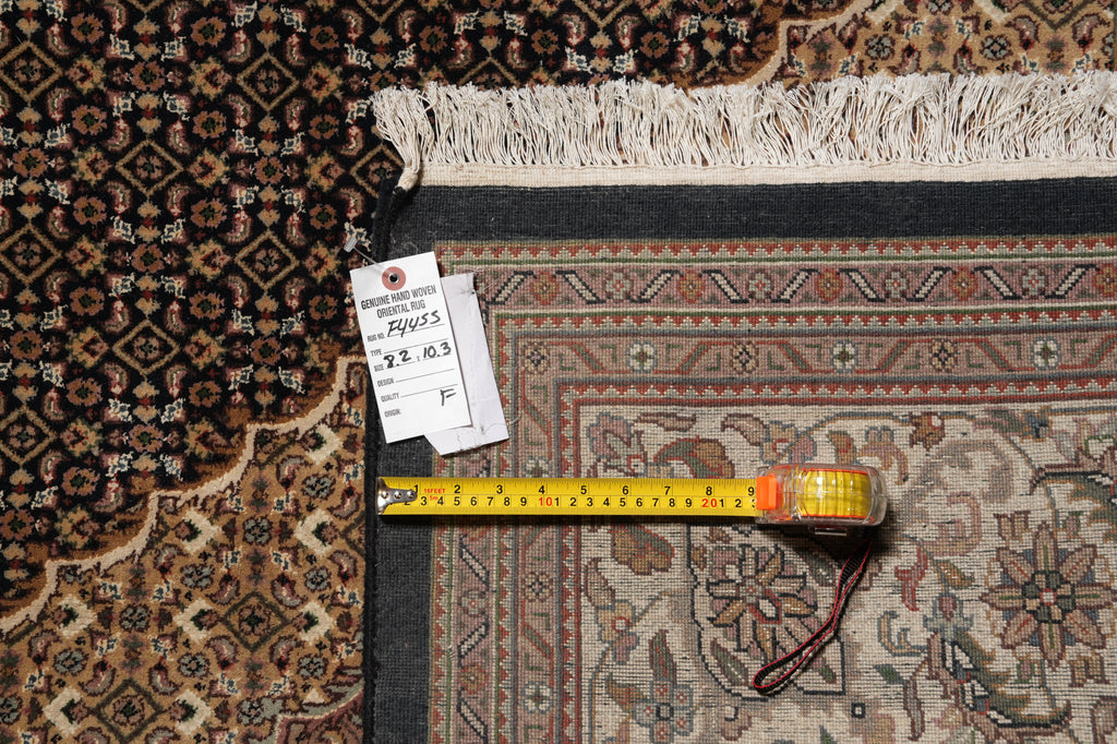 8.2 x 10.3 Black Mahi Tabriz Wool and Silk Handmade Area Rug #F-4455