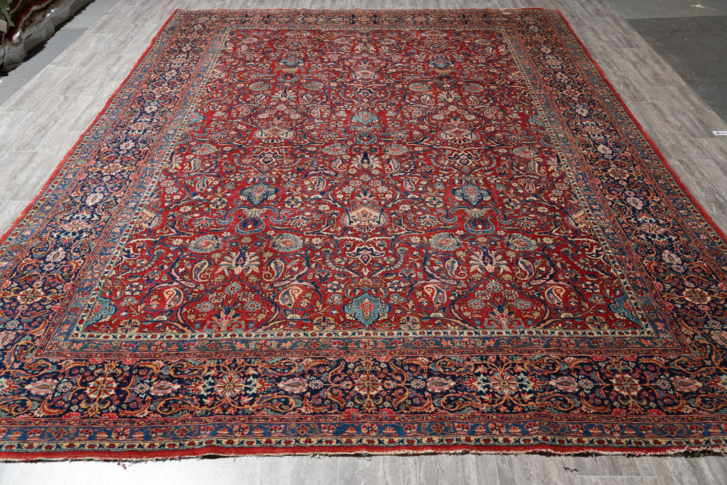 8.11 x 12.1 Antique Persian Kashan Rug 1940's #F-4154