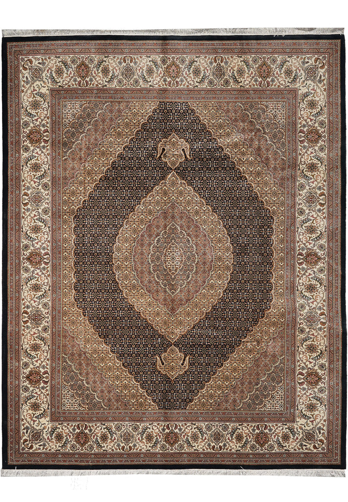 8.2 x 10.3 Black Mahi Tabriz Wool and Silk Handmade Area Rug #F-4455