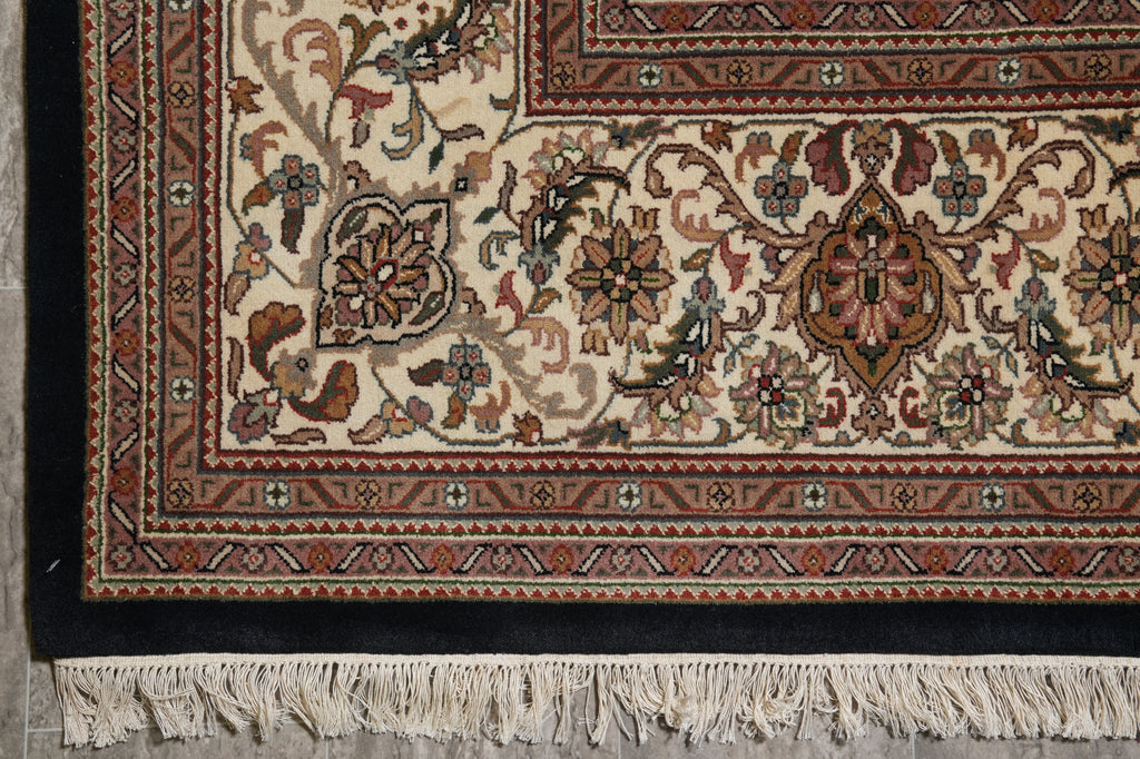 8.2 x 10.3 Black Mahi Tabriz Wool and Silk Handmade Area Rug #F-4455