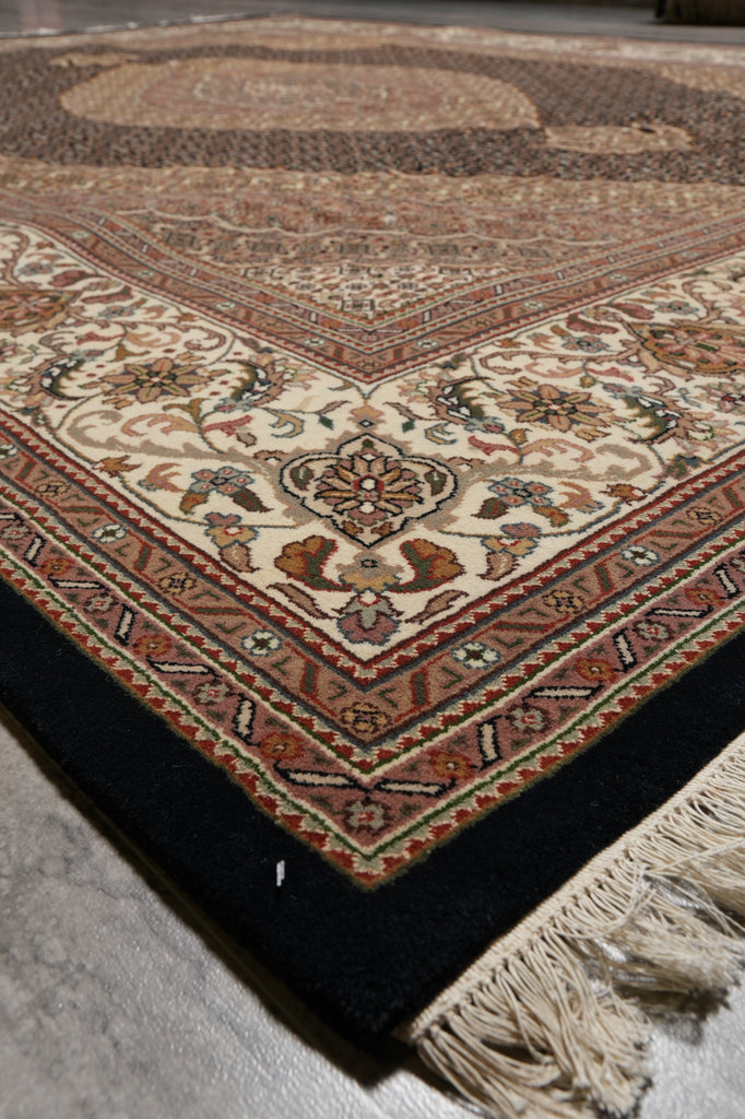 8.2 x 10.3 Black Mahi Tabriz Wool and Silk Handmade Area Rug #F-4455