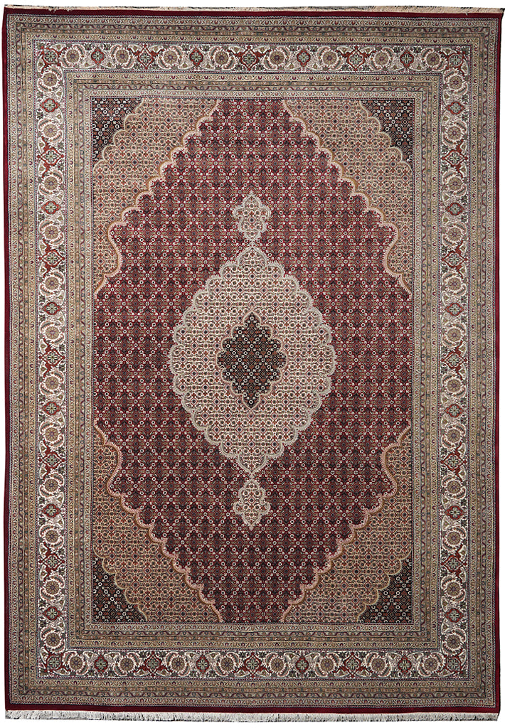 8.1 x 11.6 Finer Weave Handmade Rug Wool and Silk Mahi Tabriz#F-4155