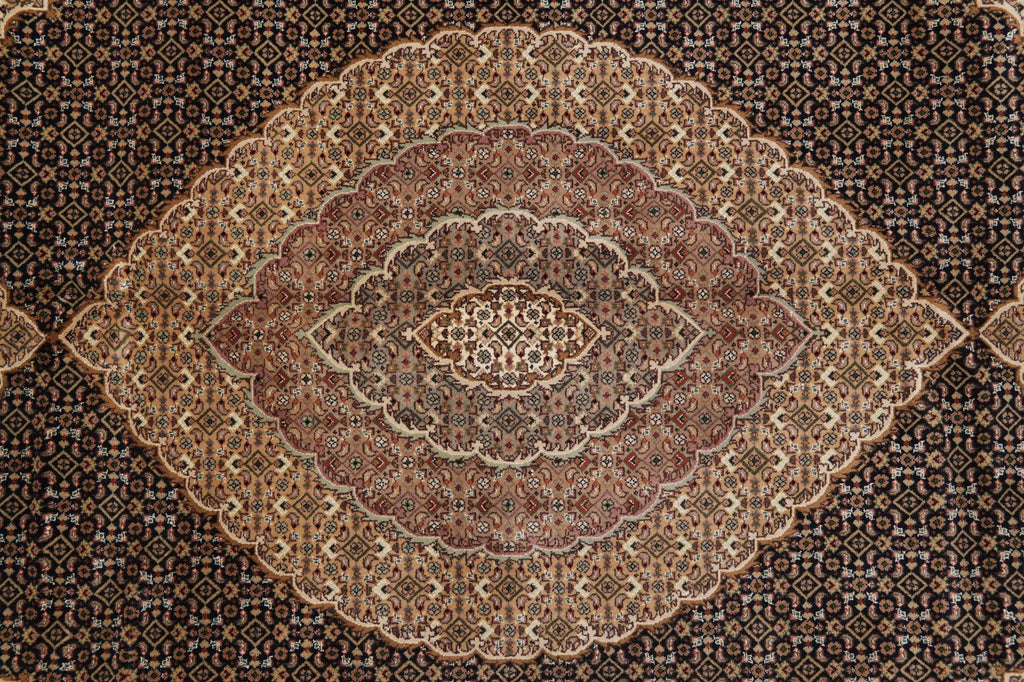 8.2 x 10.3 Black Mahi Tabriz Wool and Silk Handmade Area Rug #F-4455