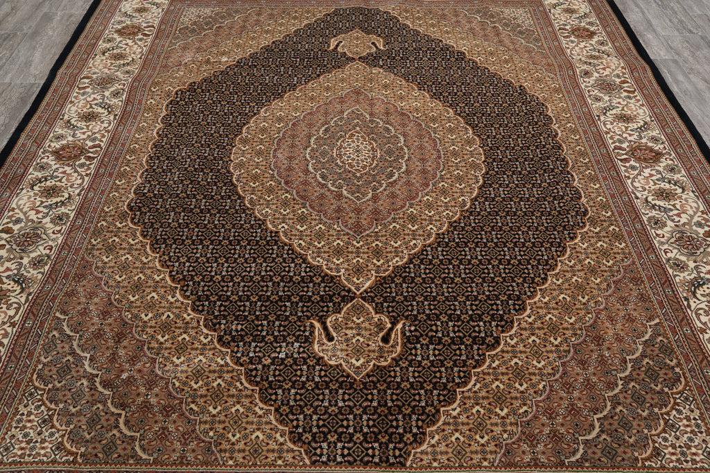 8.2 x 10.3 Black Mahi Tabriz Wool and Silk Handmade Area Rug #F-4455