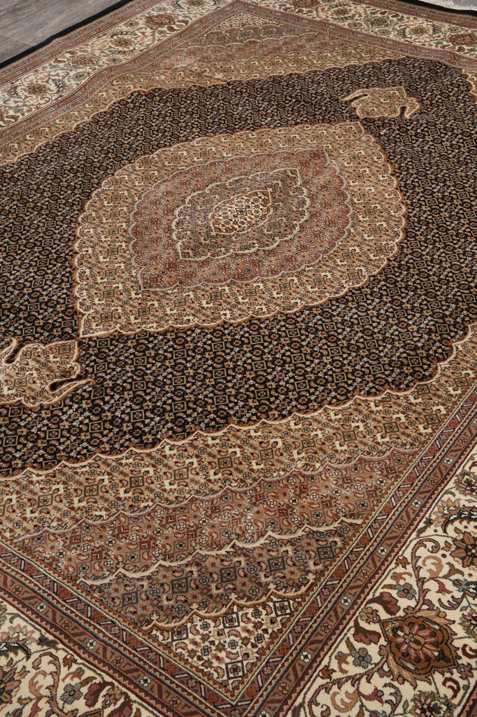 8.2 x 10.3 Black Mahi Tabriz Wool and Silk Handmade Area Rug #F-4455