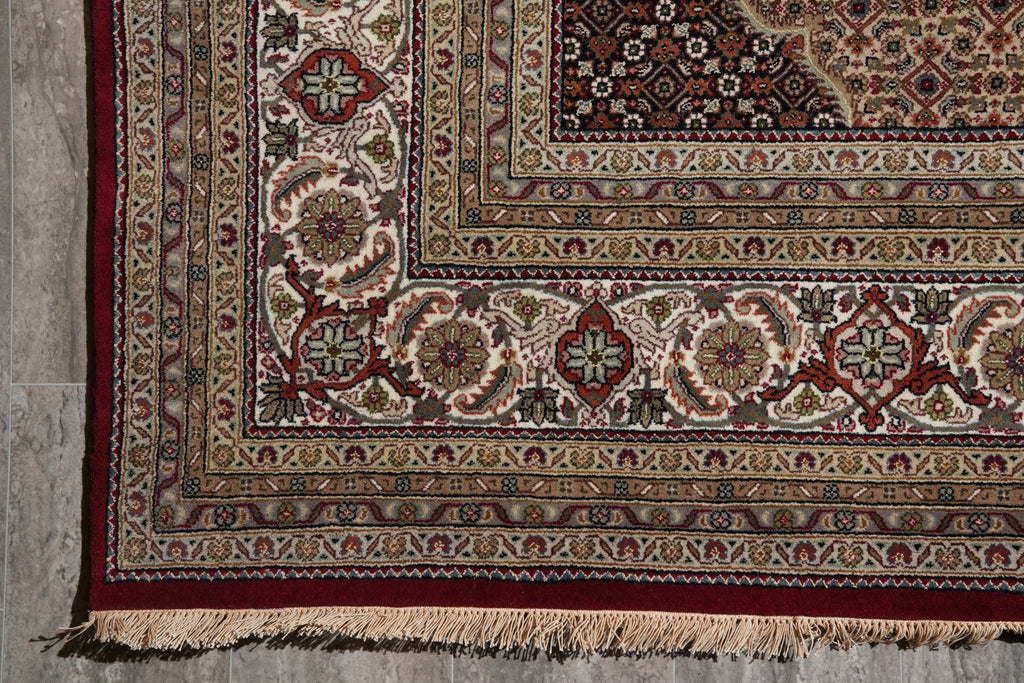 8.1 x 11.6 Finer Weave Handmade Rug Wool and Silk Mahi Tabriz#F-4155