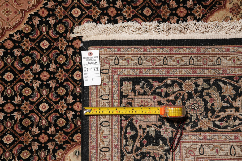 7.9 x 9.9 Black Area Rug High Quality Handmade Wool Silk #F-4456