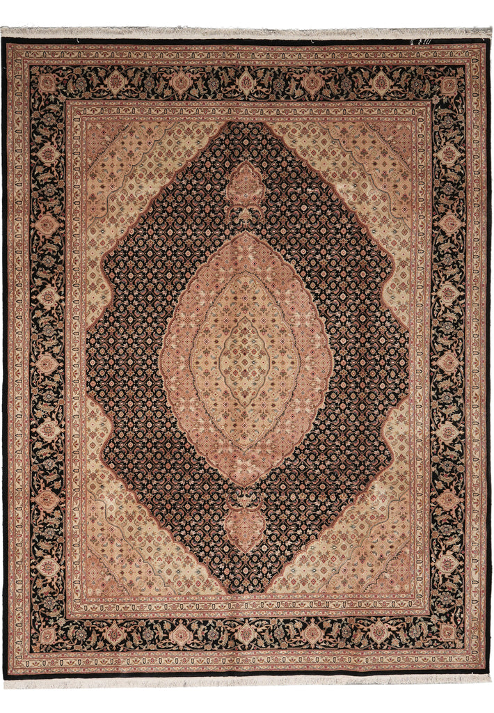 7.9 x 9.9 Black Area Rug High Quality Handmade Wool Silk #F-4456