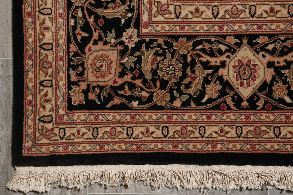 7.9 x 9.9 Black Area Rug High Quality Handmade Wool Silk #F-4456