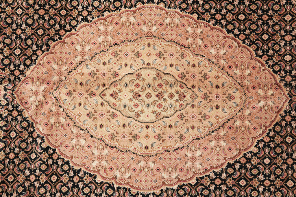 7.9 x 9.9 Black Area Rug High Quality Handmade Wool Silk #F-4456