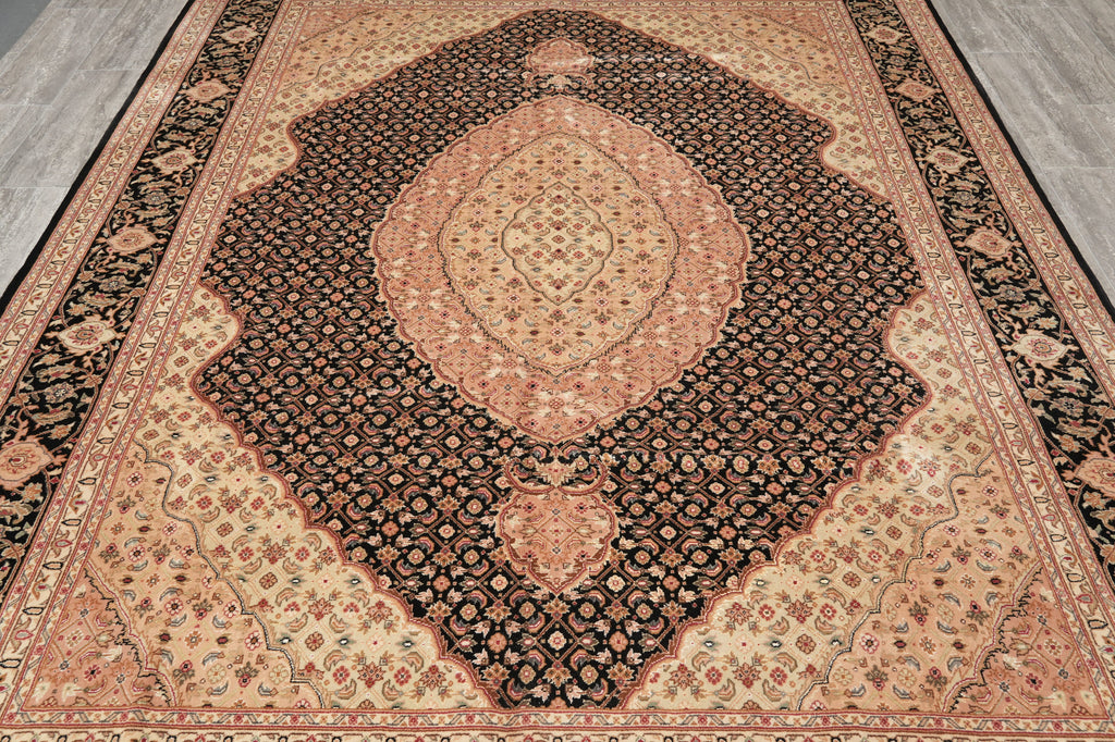 7.9 x 9.9 Black Area Rug High Quality Handmade Wool Silk #F-4456