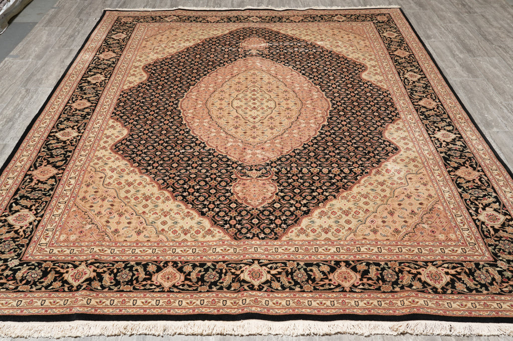 7.9 x 9.9 Black Area Rug High Quality Handmade Wool Silk #F-4456