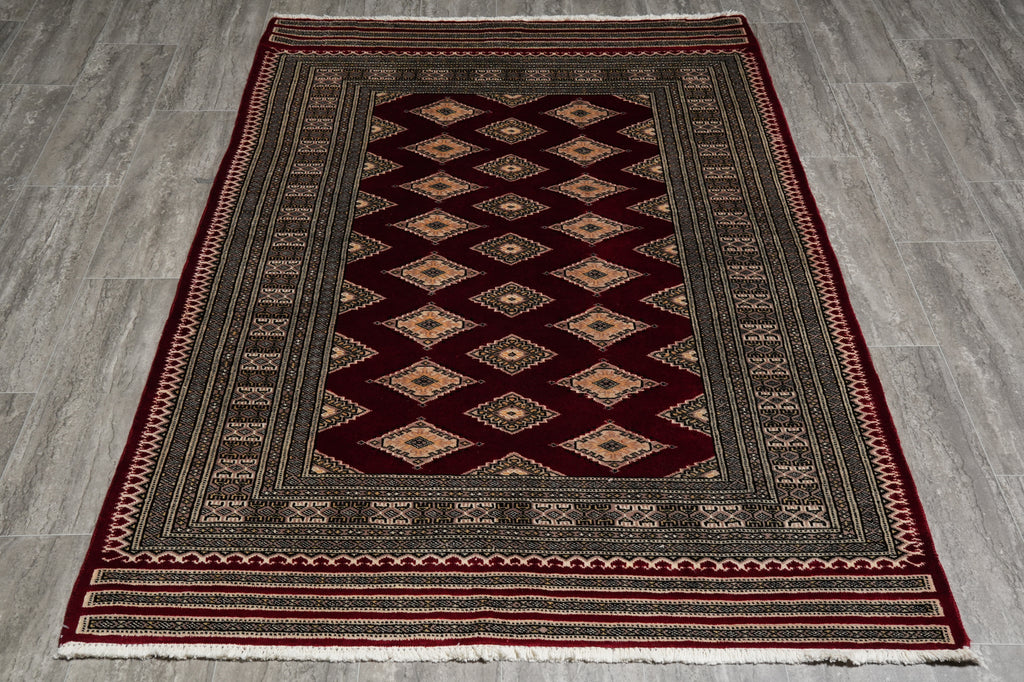 4 x 6 Hand-Knotted New Jaldar Bokhara Rug Rich Burgundy #PIX-25450