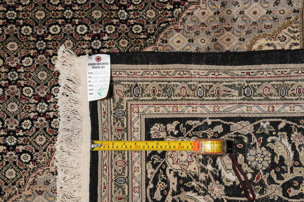 9 x 12 High Quality Wool and Silk Handmade Area Carpet Black #PIX-8374