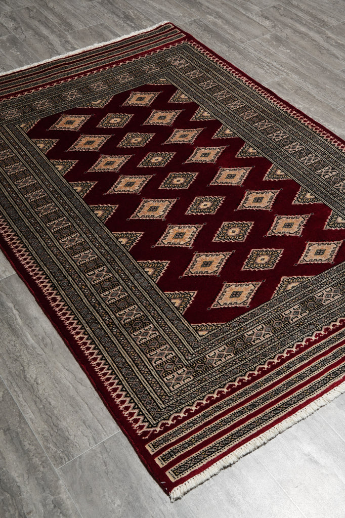 4 x 6 Hand-Knotted New Jaldar Bokhara Rug Rich Burgundy #PIX-25450