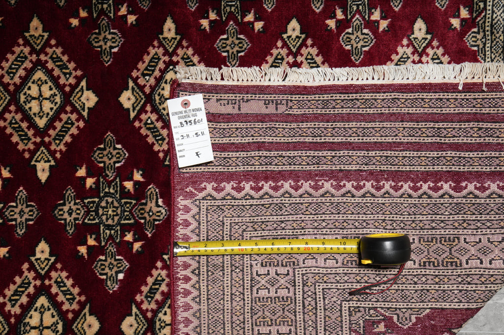 4 x 6 New Hand-Knotted Jaldar Bokhara Rug Burgundy Green #B-75601