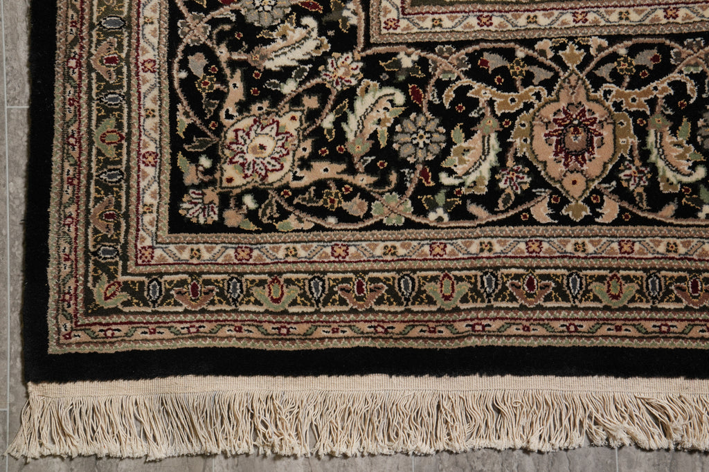 9 x 12 High Quality Wool and Silk Handmade Area Carpet Black #PIX-8374