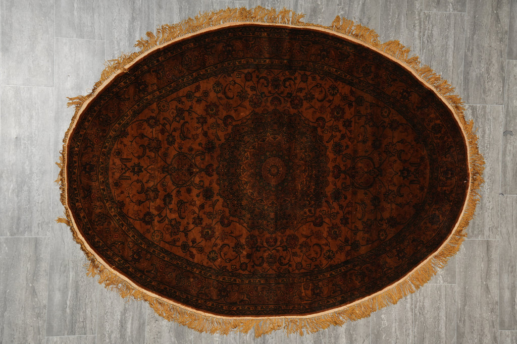 4 x 6 Oval Silk Handmade Rug Over Dye Gold #51060