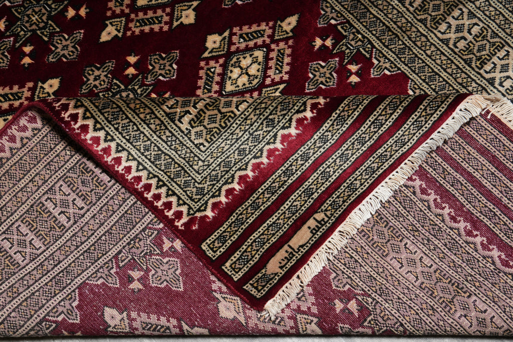 4 x 6 New Hand-Knotted Jaldar Bokhara Rug Burgundy Green #B-75601