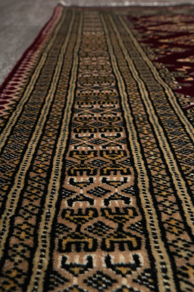 4 x 6 New Hand-Knotted Jaldar Bokhara Rug Burgundy Green #B-75601