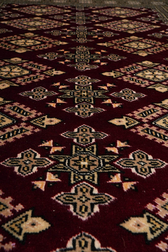 4 x 6 New Hand-Knotted Jaldar Bokhara Rug Burgundy Green #B-75601