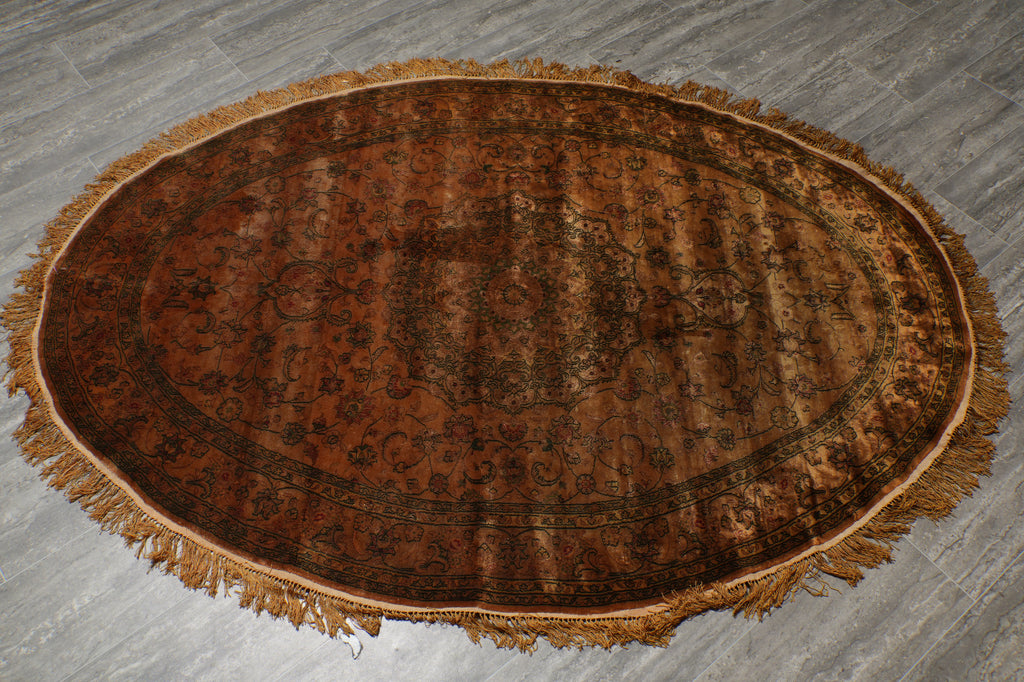 4 x 6 Oval Silk Handmade Rug Over Dye Gold #51060