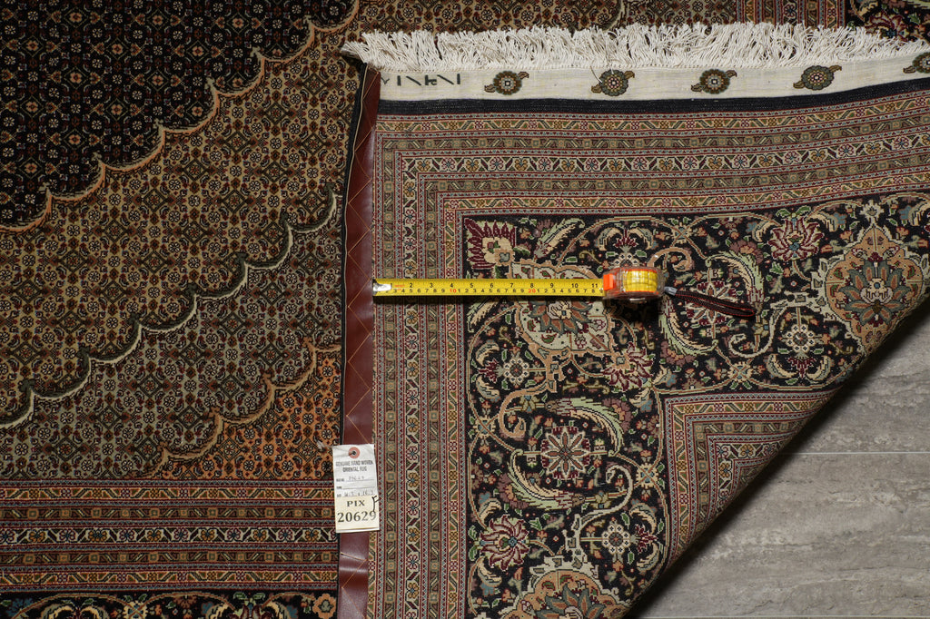 11.3 x 16.3 Authentic Signed Persian Tabriz Mahi Super Fine Quality 400 KPSI Silk & Wool Rug Black 400KPSI #PIX-20629