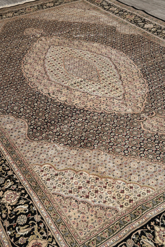 9 x 12 High Quality Wool and Silk Handmade Area Carpet Black #PIX-8374