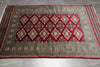Load image into Gallery viewer, 4 x 6 New Hand-Knotted Jaldar Bokhara Rug Burgundy Green #B-75601